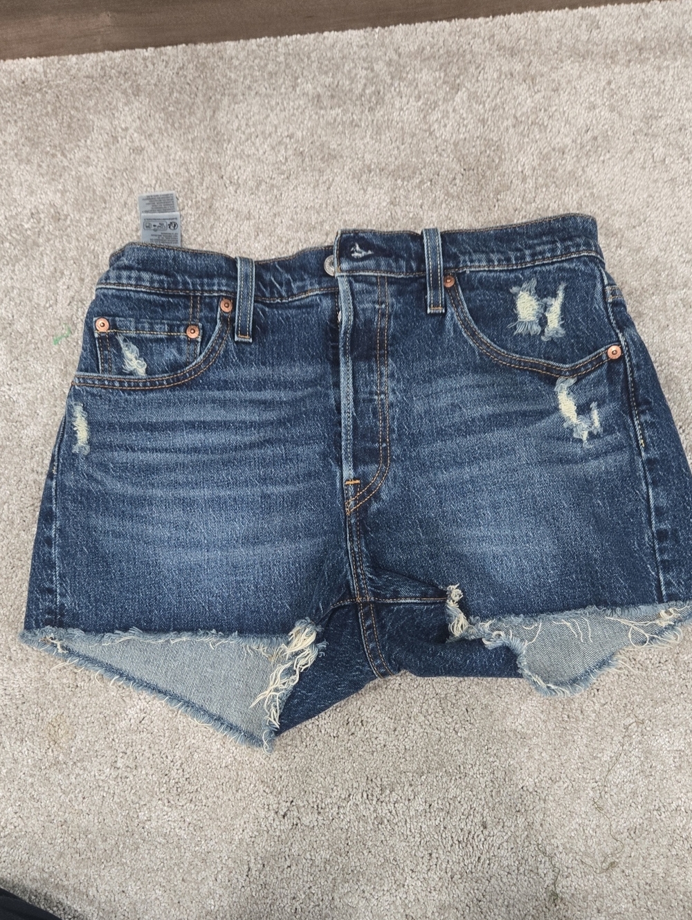 Levi's Dark Blue Distressed Denim Cutoff Shorts
